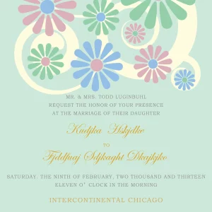 retro floral wedding invitation with pastel daisy pattern and vintage modern design