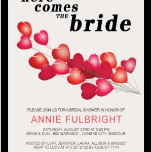 Bridal invitation with cluster of heart-shaped balloons