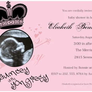 royal crown baby shower invitation with ultrasound photo pink princess baby girl shower invite elegant design