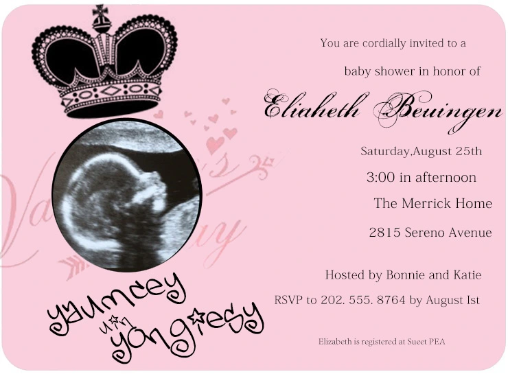 royal crown baby shower invitation with ultrasound photo pink princess baby girl shower invite elegant design