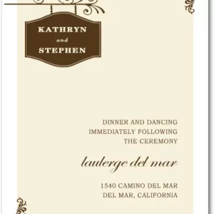 rustic wedding reception card vintage hanging sign brown elegant dinner dancing insert classic romantic stationery