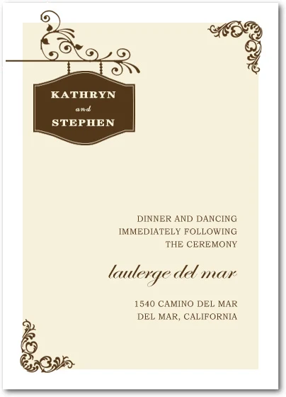 rustic wedding reception card vintage hanging sign brown elegant dinner dancing insert classic romantic stationery