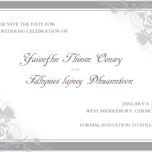 silver gray save the date card elegant floral vintage script wedding announcement soft romantic typography