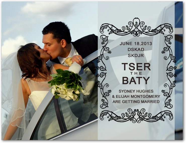 split photo save the date card elegant ornate frame modern wedding announcement romantic couple photo layout