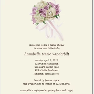 Chic flat bridal shower invitation HPB147 showcasing a fresh modern botanical bouquet graphic next to custom personalized text panels