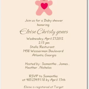 teddy bear baby shower invitation heart illustration neutral beige minimalist cute baby shower invite