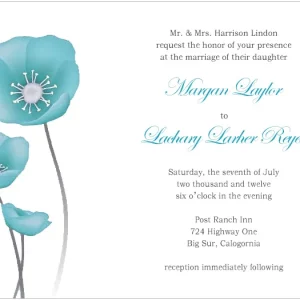 Elegant wedding invitation featuring soft blue watercolor flowers with minimalist layout and delicate script typography