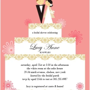 Joyful portrait flat bridal shower invitation HPB148 showcasing a multi-tiered wedding cake graphic next to customized layout text fields