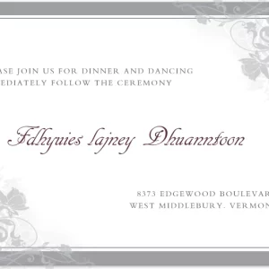 wedding reception card elegant silver floral scroll design formal dinner dancing insert wedding stationery