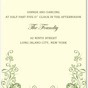 wedding reception card green floral scroll elegant garden style dinner dancing insert classic wedding stationery