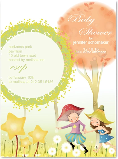 whimsical baby shower invitation garden theme cute kids star balloons pastel illustration invite