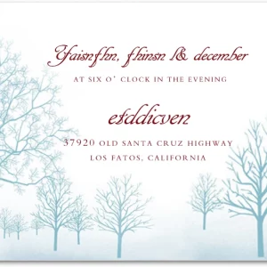 winter wedding reception card blue tree landscape snowy elegant reception insert evening wedding stationery