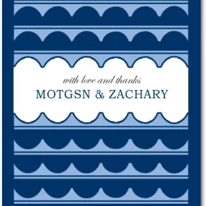 navy blue geometric patterned thank you card with modern wave design and central label