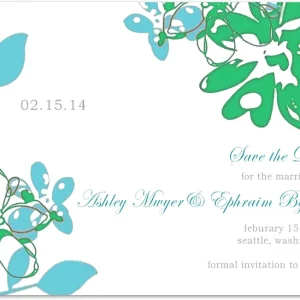 abstract floral save the date card teal green botanical wedding announcement modern artistic design elegant script
