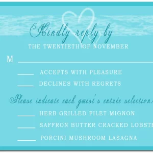 aqua beach RSVP card ocean theme elegant script wedding response card turquoise background destination wedding design