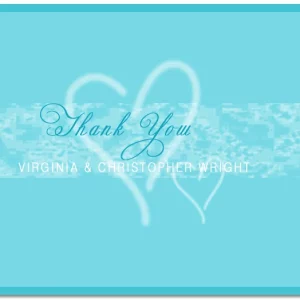 aqua romantic thank you card heart overlay modern wedding design soft blue typography