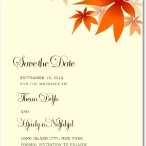 autumn leaves save the date card orange fall foliage minimalist elegant wedding announcement clean layout