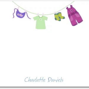 baby clothesline thank you card cute outfits hanging baby clothes pastel minimalist baby shower card