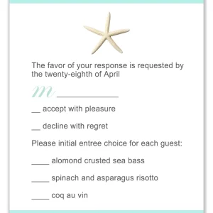 beach starfish RSVP card coastal wedding response card aqua blue seaside destination wedding stationery