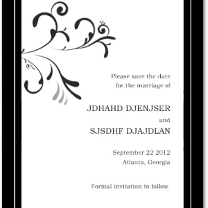 black white floral save the date card minimalist elegant wedding announcement simple border design classic typography