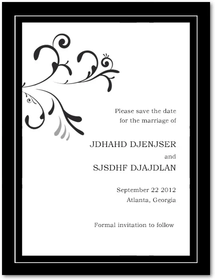 black white floral save the date card minimalist elegant wedding announcement simple border design classic typography