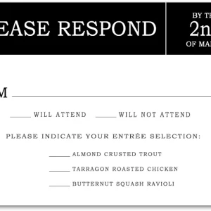 black white minimalist RSVP card modern typography wedding response card landscape layout elegant monochrome design