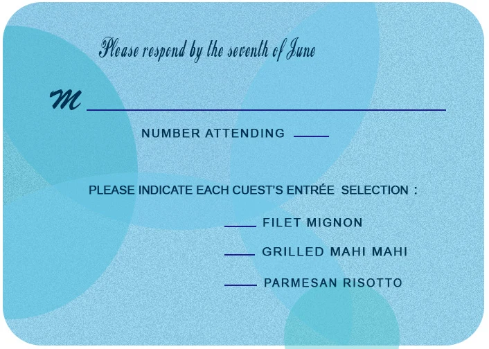 blue abstract RSVP card modern minimalist wedding response card circular design elegant typography