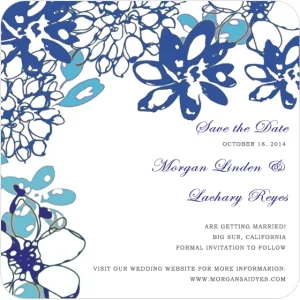 blue floral save the date card modern artistic wedding announcement bold navy flowers elegant layout contemporary design