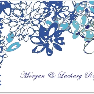 blue floral thank you card modern wedding bold flower design elegant script typography