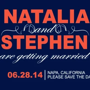 bold typography save the date card navy coral wedding announcement modern script elegant contrast design