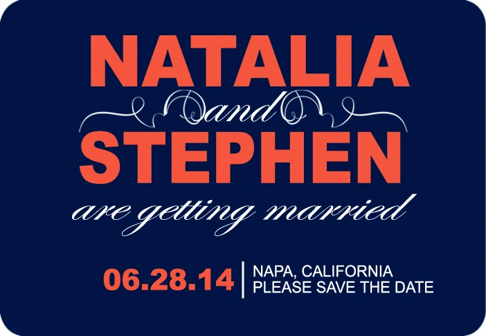bold typography save the date card navy coral wedding announcement modern script elegant contrast design