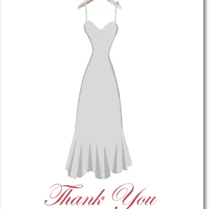minimal wedding thank you card with elegant bridal gown illustration and script typography