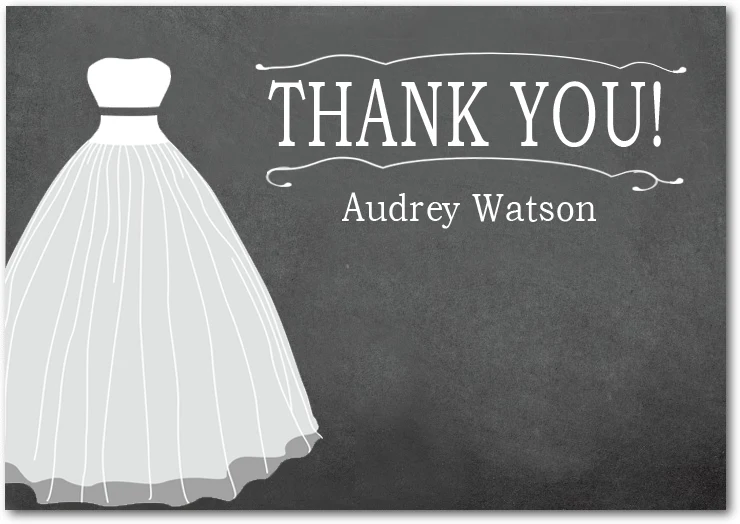 bridal gown chalkboard thank you card wedding dress illustration elegant wedding stationery classic design