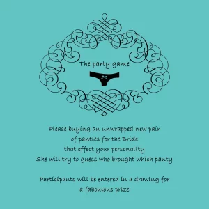 bridal shower panty game card teal elegant lingerie party insert bride game card decorative frame
