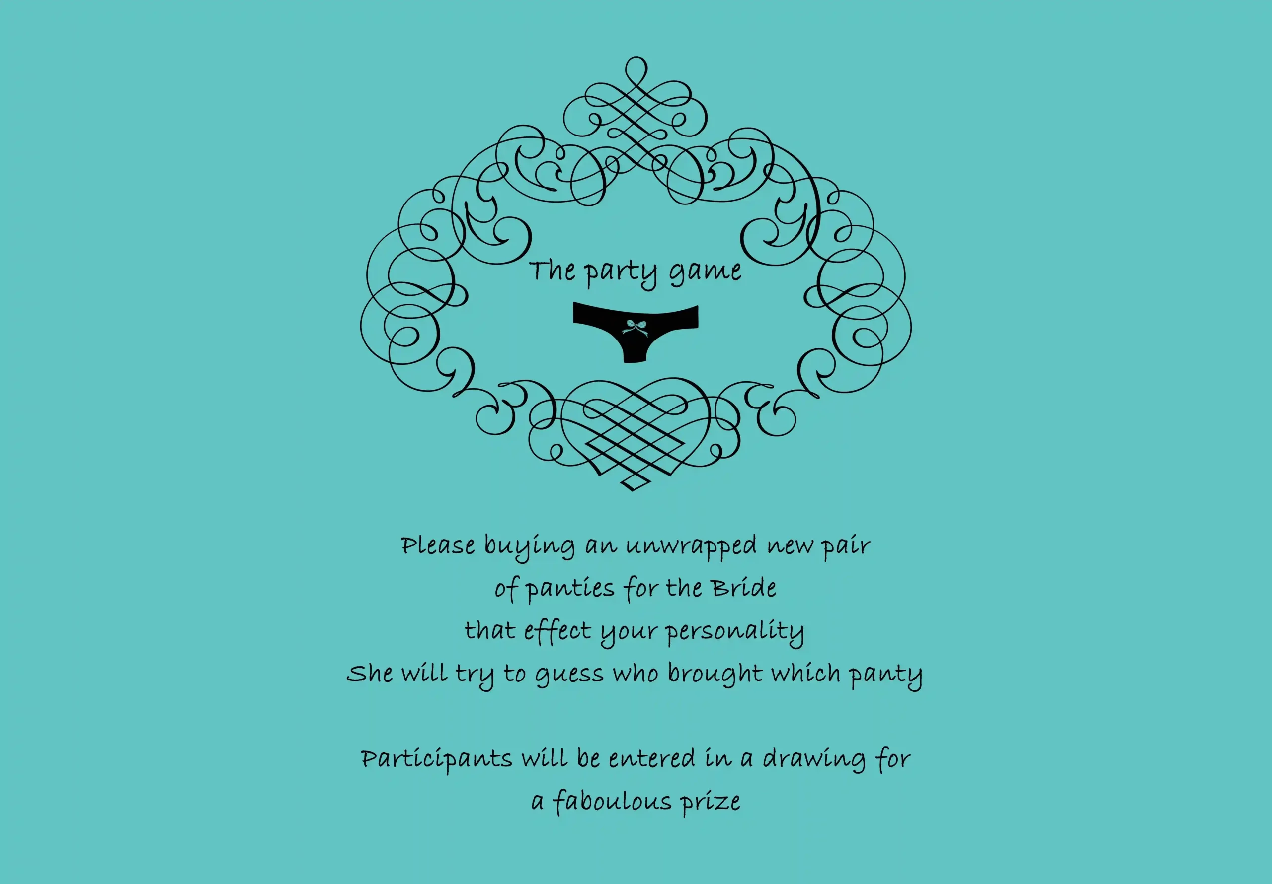 bridal shower panty game card teal elegant lingerie party insert bride game card decorative frame