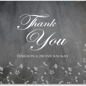chalkboard floral thank you card elegant script typography white floral vines wedding thank you card