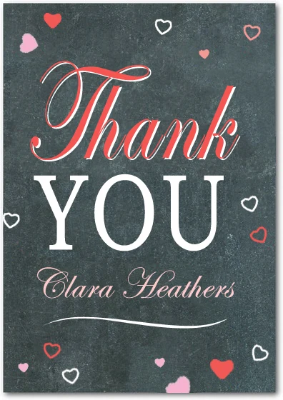 romantic chalkboard thank you card heart confetti wedding stationery elegant typography love theme