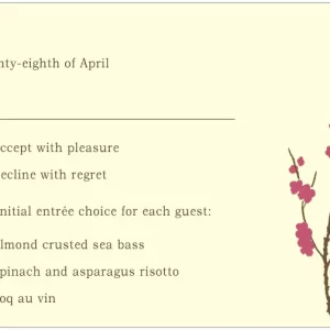 cherry blossom RSVP card elegant floral wedding response card asian inspired pink blossoms branch minimalist design