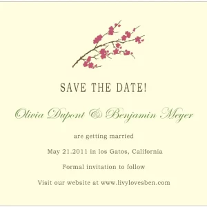 cherry blossom save the date card elegant botanical wedding announcement soft floral branch minimalist romantic design