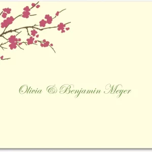 minimal wedding thank you card with cherry blossom branch and soft elegant typography
