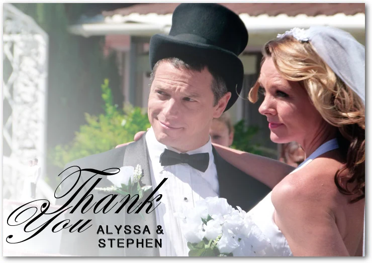 classic photo thank you card elegant script wedding formal couple vintage style