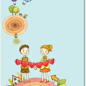 cute kids thank you card rainbow illustration children holding hearts whimsical cartoon thank you card playful design