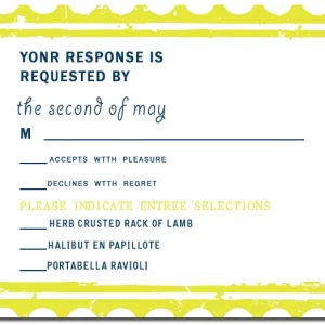 distressed yellow border RSVP card modern wedding response card contemporary typography bold frame design