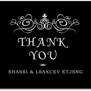 black elegant thank you card white ornamental flourish classic script wedding thank you card