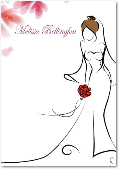 elegant bride thank you card floral design sketch bride illustration wedding thank you card feminine romantic stationery