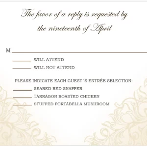elegant damask RSVP card ivory wedding response card classic formal design vintage scroll pattern