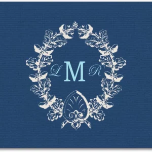 elegant monogram wedding thank you card navy background vintage wreath formal wedding thank you card classic stationery