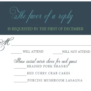 elegant script RSVP card formal wedding response card classic typography teal header sophisticated design
