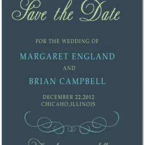 elegant script save the date card classic blue wedding announcement formal typography timeless design swirl accents