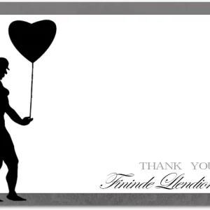 elegant silhouette thank you card woman holding heart balloon minimalist black and white romantic thank you card